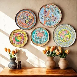 THE REGAL ORNATE Home Decoration Set of 5 Wall Plates | Wall Decor Items for Living Room Hall & Office | Wall Hanging Plates for Gifting (Madhubani)-picture-32
