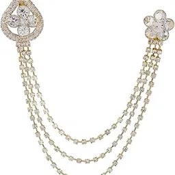 Traditional Dual Brooch with Layered Chain and American Diamond for Men’s Suits and Sherwanis-image-80