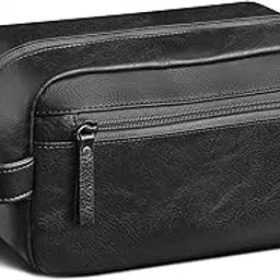 ezday Travel Toiletry Bag for Men, Travel Shaving Dopp Kit Water-resistant Bathroom Toiletries Organizer PU Leather Cosmetic Bags, Black, Black-picture-21