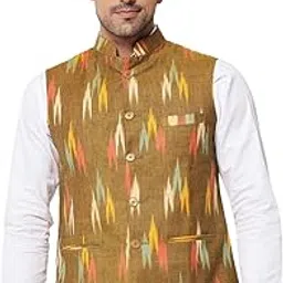 vastraa fusion Mens Handloom Ikat Printed Cotton Nehru Jacket - (VS4504D-38_Mehndi Green)-picture-20