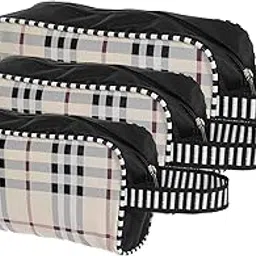 Kuber Industries Plastic Box Vanity, Travel Toiletry Bag,Shaving Kit Check Design-Set of 3 (Cream) (Model Number: F_26_KUBBMART017003)-picture-33