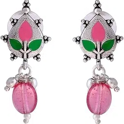 voylla Silver Brass Pink Colourful Drop Earrings with Beads for Women and Girls-picture-54