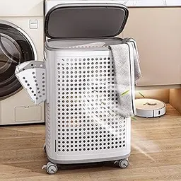 Store Buddy 2025 Launch Laundry Bin with Lid | large plastic portable storage basket for home & bathroom with wheels | big dirty clothes organizer image 1