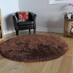 Luxurious Round Shaggy Carpe - Soft, Fluffy & Non-Slip, Ideal for Living Room, Bedroom & Kids Room- (Size-2x2 Feet, Brown)-picture-14