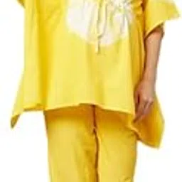 aaheli Yellow Tie-Dye Maternity Kaftan Feeding Night Suit/Nighty/Loungewear Set for Women-picture-51