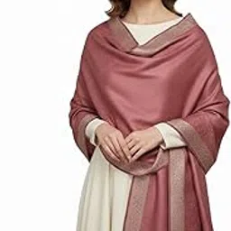 Women's Border Shawl With Self Design, Candlelight Peach Color, Authentic Wool Blend, Size 40x80inch-image-16