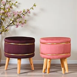 Ottoman| Solid Wood Base | Round Modern Pouffe | Soft Comfortable Ottoman Stool for Living Room | Footstool for Home Décor | Office Room Décor | 16x16x17 Inch | Coffee-Gajri-image-86