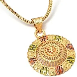 JewarHaat Pendant Meena Work Round (Gol) SurajMukhi Locket Chain Gold Jewelry for Men Women, Boys Girls-picture-43
