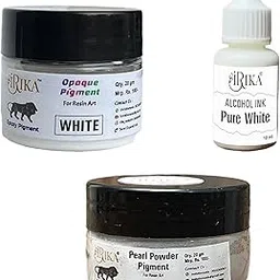 Combo Pack of White Pigments for Resin Art and Craft - 20g White Pearl Pigment, 20g White Opaque Pigment, 10ml White Alcohol Ink - Non-Toxic, High Gloss-picture-43