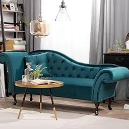 THE CRAFTED STORE - Chesterfield Chaise Lounge Couch Button Tufted Velvet Payer Lounge Sofa for Living Room, Office (Teal)-image-8