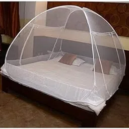 DIVAYANSHI Foldable Mosquito Net Flexible for Double Bed, King Size Bed, Queen Size Bed Polyester Strong 30GSM mesh | PVC Coated Corrosion Resistant Steel Wire with 2 Window Zip Door- White image 1