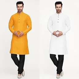 pride sales Men’s Cotton Kurta Size S Combo (Yellow & White) – Traditional Ethnic Wear for Wedding, Puja & Festive Occasions-picture-31