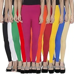 Women's Cotton Ankle Length Leggings, Multi-Colour Pack of 10, Elastic Waistband, Churidar Style-picture-55
