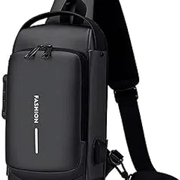 SRZ Waterproof Sling Bag for Men Stylish Crossbody Backpack Anti-Theft Chest Bag with USB Charging Port, Messenger Bags, Casual Shoulder Bag Camping, Daily Outings (32x21x9 cm)-image-101