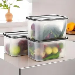 Kuber Industries 3 Pcs Fridge Organizers Storage Box Set | Vegetable Box for Coriander & Kitchen Food Storage | Plastic Freezer Containers | Black-picture-18