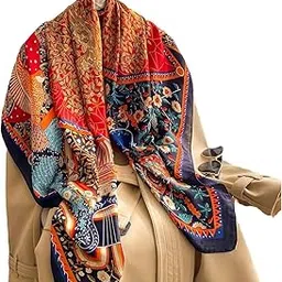 nk textiles Women's Printed Shiny Dubai Style Luxury Floral Pattern Satin Head Scarf - Neck Scarf (Square)-picture-52