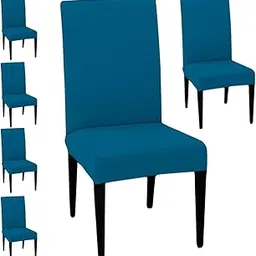HOTKEI Chair Cover Set of 6 Airforce Blue 200 GSM Dining Table Chair Seat Cover Covers 6 Seater for Dining Table Chair Stretchable Removable Washable Polyester Spandex-picture-27