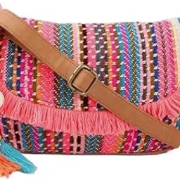 primrose Multicolour Woven Fringed Handbag with Adjustable Strap Crossbody Bag with Tassels-picture-42
