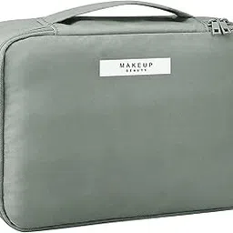 House of Quirk Polyester Makeup Bag Cosmetic Bag For Women Cosmetic Travel Makeup Bag Large Travel Toiletry Bag For Reusable Toiletry Bag - Grey,W-16.5 Cm image 1