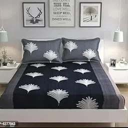 NEW TOWN Premium Cotton Elastic Fitted Bedsheets with 2 King Size Pillow Covers Double Bed with All Around Elastic Supersoft Size - 72 King Sizex78+10 inches Grey White Oval Pattren 200 tc - 220 tc 71-picture-23