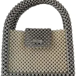 Elegant Handmade Grey & White Beaded Floral Handbag for Women | Crystal Bead Purse with Handle | Trendy Party & Casual Bag | Gift for Girls and Ladies-image-33