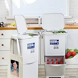 Shopurb Kitchen Trash Can With Wheel, Open-Top - Recycle Sorting Bin for Household Dry and Wet Waste Separation, Classification-picture-37