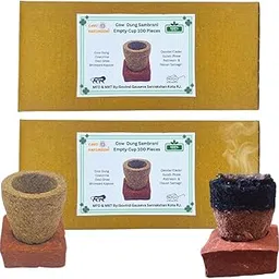 GAVO HARSHIDDHI Empty Sambrani Dhoop Cup Long Lasting Aroma for Prayer, Puja, and Meditation | Cow Dung Panchgavya Dhuni Cups Incense for Relaxation and Stress Relief - 200 Piece image 1