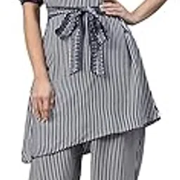 Striped Print Viscose Rayon Co-Ord Set for Women's|Puff Half Sleeve Off Shoulder Top & Elastic Waist Pants with Pcokets|Relax Fit Western Fashionable Women Summer Wear Cord (Multicolor)-image-46