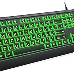 BERGUF Large Print Backlit Keyboard, USB Lighted Computer Keyboards Wired Backlit, Oversized Letter Keycaps, Easy to See and Type, Silent Keyboard-picture-52