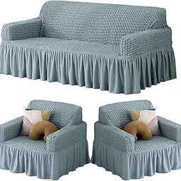 Furshine Sofa Cover 3 Seater and 2 Seater Fully Covered Universal 5 Seater Sofa Cover Non-Slip Sticky Elastic Stretchable Sofa Set Slipcover Protector for (3+1+1 Seater), Bubble Grey-picture-13