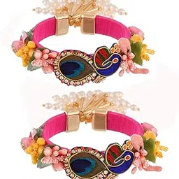 Peacock Pankh Kadda bangle bracelet Design Kundan Meena Rakhi Raksha Bandhan Gift Band Moli Bracelet Stone Pearl Designer Rakhi for bhabhi with Roli Tilak Pack Card-image-52