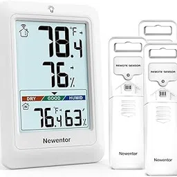 Newentor Indoor Outdoor Thermometer Hygrometer Wireless, Remote Temperature Monitor, Outside Inside Thermometers with Comfort Indicator, Digital Home Humidity Gauge with 3 Sensor, 328ft Range, White-picture-17