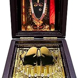 Linga Bhairavi Devi Swaroop Religious photo frame, mandir and home decor, Gold Plated Charan Paduka Small Size (Linga Bhairavi Devi Kumkum, Brown, 3X3)-picture-14