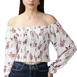 showoffff SHOWOFF Women's Long Sleeves Off-Shoulder White Printed Top-AE-10532_White-picture-24