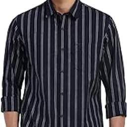 peter england Mens Cotton Slim Fit Distant Striped Shirt Full Sleeves,Office Wear-picture-29