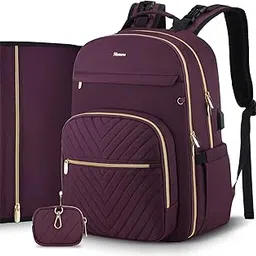 MOMUVO Diaper Bag Backpack, Quilted Baby Bag with Changing Pad & Stroller Straps & Pacifier Case, Large Travel Diaper Bags, Dark Purple-picture-51