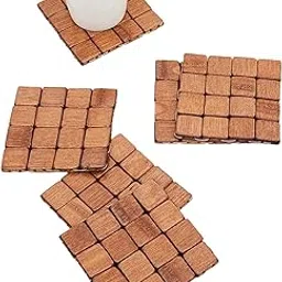 Home Centre Bamboo Cubes Coaster Set- Pack of 6 Pcs - Brown-picture-30