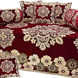 AK Decor 500 TC Velvet Diwan Set,(Set of 8) 1 Single bedsheet (90 x 60 inches), 5 Cushion Covers (16 x 16 inches) and 2 Boester Covers (31 x 16 inches) Multi-image-0