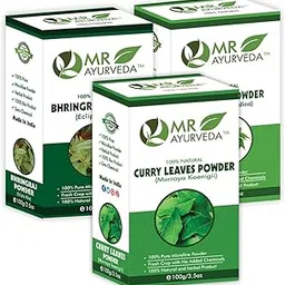 MR Ayurveda Curry Leaves, Bhringraj and Neem Powder - Set of 3 (300 Grams)-picture-26
