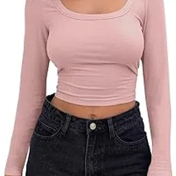 mystify Womens Long Sleeve Ribbed Knit Cropped Tops Round Neck Slim Fitted Basic T-Shirt Fall Casual Y2K Tunic Tee Sweatshirt-picture-36
