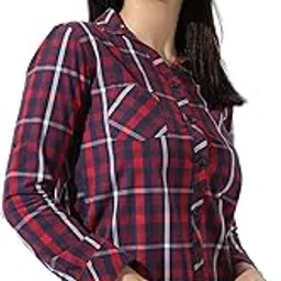campus sutra Women's Checkered Button Up Regular Fit Shirt for Casual Wear | Spread Collar | Long Sleeves | Cotton Shirt Crafted with Regular Sleeve & Comfort Fit for Everyday Wear-picture-28