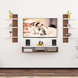 DAS Harries TV Entertainment Unit Stand Set TOP Box Stand with Shelves and Display Rack Classic Walnut & Frosty White Small- Ideal for UP to 32 INCH Screen-picture-25