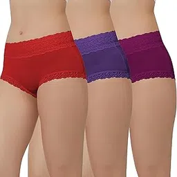 fabluk Women's Cotton Mid Waist Hipster Panty with Lace Waist, Free Size (Pack of 1 OR 3)-picture-23