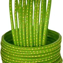 laal amrood Beautiful Elegant Golden Dot Parrot Green Glass Bangles Chudi Set for Women Girls Wedding Festive Jewellery image 1
