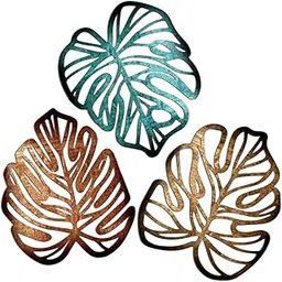 CALANDIS 3 Pieces Palm Leaves Wood Wall Decor Artwork for Hallway Balcony Living Room Blue and Brown | Figurines-picture-31