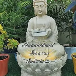 Homestead Decore Solution Buddha Water Fountain with Lotus Base 3.8 feet with LED Light, Decorative Indoor Outdoor Zen Meditation Area Home Decor Living Room Garden Office, Off White Fiber-picture-15