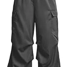 areal fashion Women's & Girls' Solid Drawstring Waist Flap Pocket Side Parachute Cargo Pants-picture-28