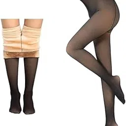 fashcosmo Winter Warm Fleece Thigh High Stockings For Women/Girl Translucent Woolen Fur Dual Tone Leggings (Size-XS To XL) Colour-Black/Beige-picture-49