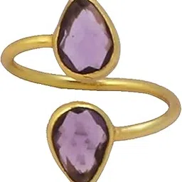 el joyero Purple Amethyst Gemstone Pear Shape Adjustable Ring | Double Stone Brass Gold Plated Jewelry | Handmade Ring For Women | 2191 1-picture-46