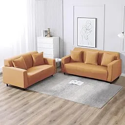 HOKIPO Printed 5 Seater Fully Covered Sofa Cover in 3 Seater and 2 Seater Configuration, Sand Brown (AR-4278-E5 + AR-4279-E5)-image-91